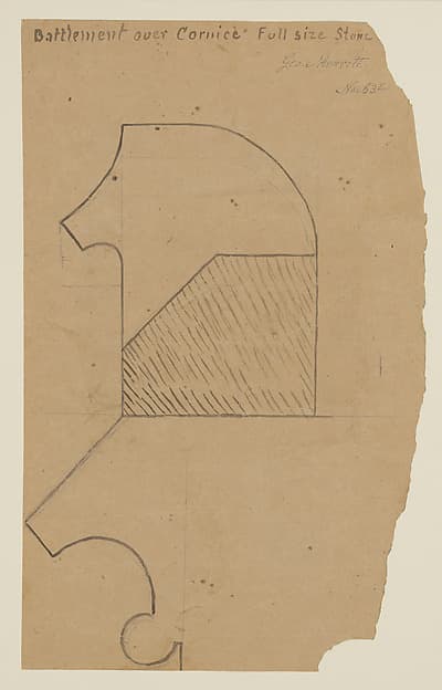 Mason's Template for the Battlement over a Cornice at Lyndhurst for George Merritt, Tarrytown, New York — Alexander Jackson Davis