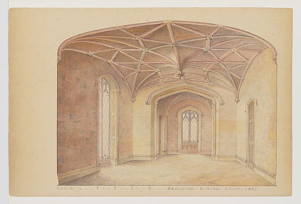 Presentation Drawing of a Dining Room in the English Perpendicular Style, for Knoll (now Lyndhurst), Tarrytown NY — Alexander Jackson Davis
