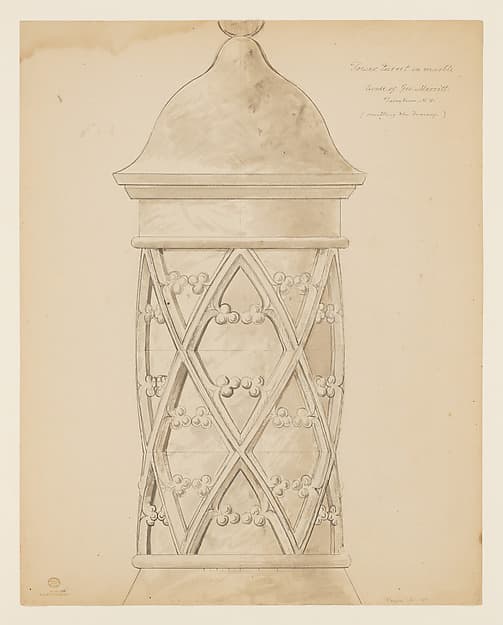 Elevation of a Marble Tower Turret at Lyndhurst for George Merritt, Tarrytown, New York — Alexander Jackson Davis