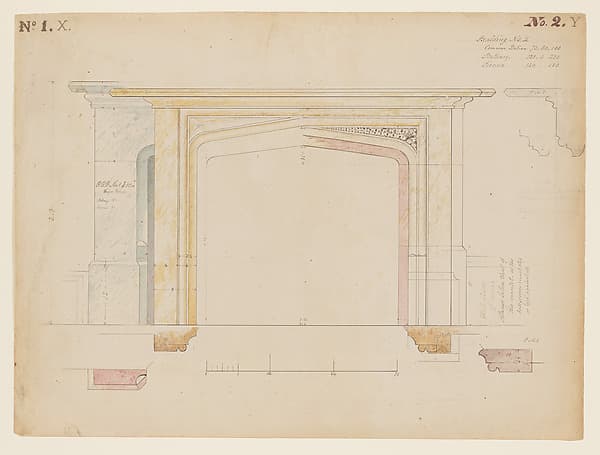 Technical Drawing of a Fireplace Mantel for Knoll (now Lyndhurst), Tarrytown, New York — Alexander Jackson Davis