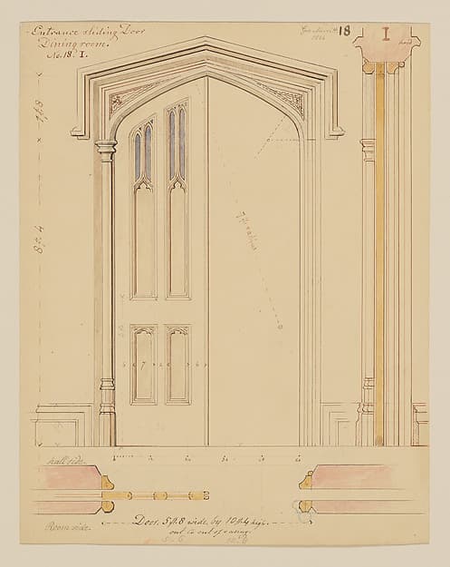 Technical Drawing of the Sliding Door for the Dining Room at Lyndhurst for George Merritt, Tarrytown, New York — Alexander Jackson Davis