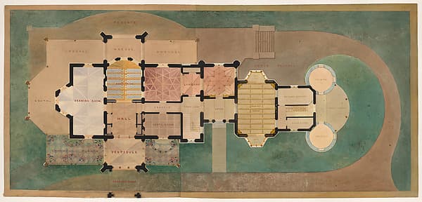 Lyndhurst for George Merritt, Tarrytown, New York (first floor plan) — Alexander Jackson Davis