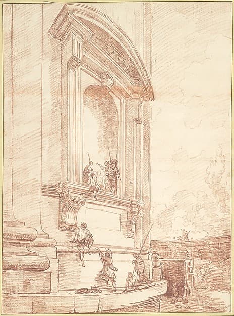 Figures in One of Michelangelo's Niches on the Apse of St. Peter's, Rome — Hubert Robert