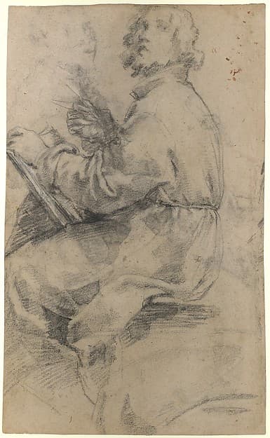 Seated Male Figure with the Head of an Onlooker (recto); Standing Male Figure in a Monk's Habit (verso) — Bernardino Poccetti