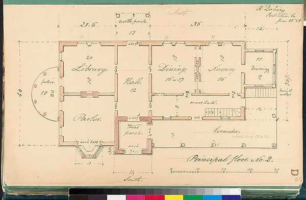 House for R. Dabney, Powhatan, Virginia (plan of principal floor) — Alexander Jackson Davis