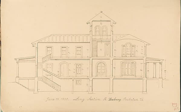 House of R. Dabney, Powhatan, Virginia (long section) — Alexander Jackson Davis