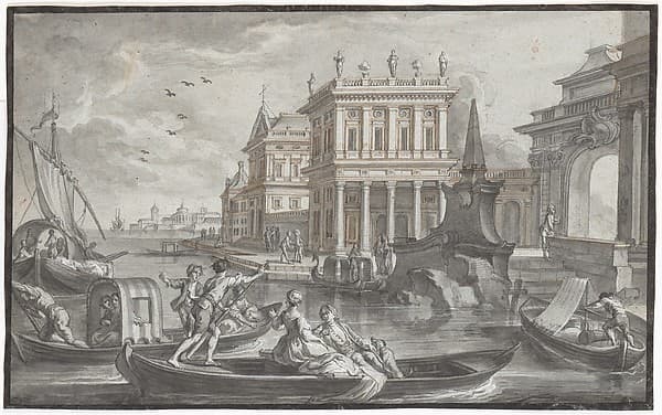 Canal Scene with a Palazzo — Johann Wolfgang Baumgartner