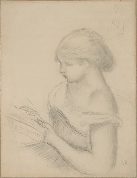 A Girl Reading (with a Sketch of Seated Woman) — Auguste Renoir