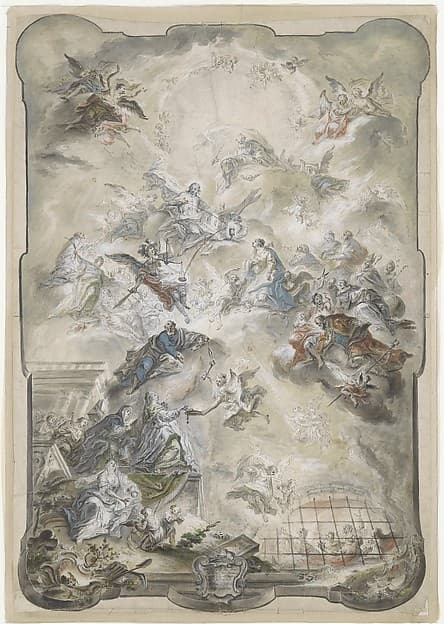 Design for a Wall Panel or Ceiling with The Virgin and Saints Interceding before Christ for the Souls of the Lost — Johann Baptist Enderle