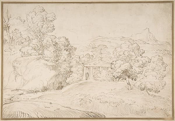 Landscape with a Pedimented Temple and Two Figures — Giovanni Francesco Grimaldi