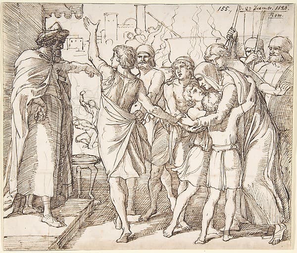 The Martyrdom of the seven brothers; verso: Sketch of two men wrestling (?) — Julius Schnorr von Carolsfeld