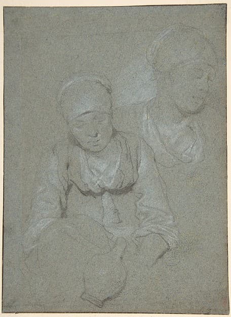 Woman Holding a Jug and a Study of her Head Seen from the Left — Cornelis Bega