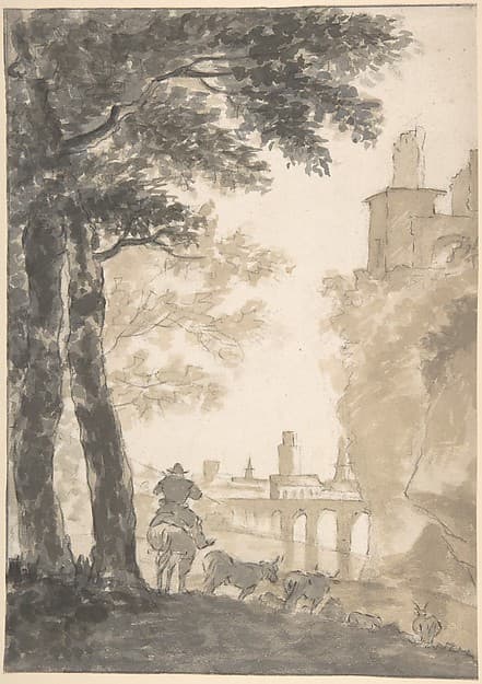 Landscape with a Mounted Herdsman and Cows, a City in the Background — Jan Both
