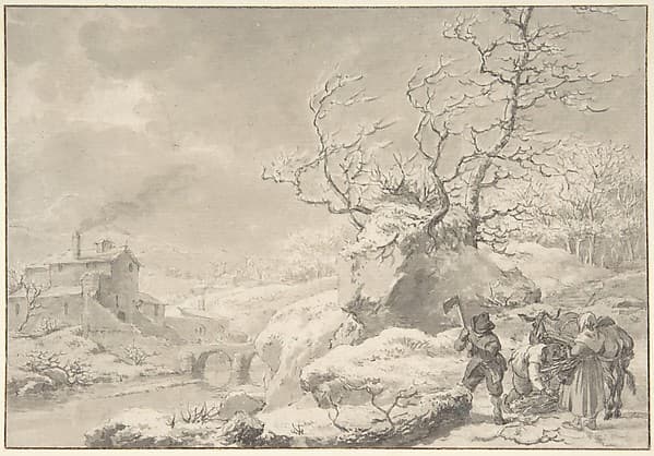Winter Landscape with Peasants Gathering and Chopping Wood — Jacob Cats