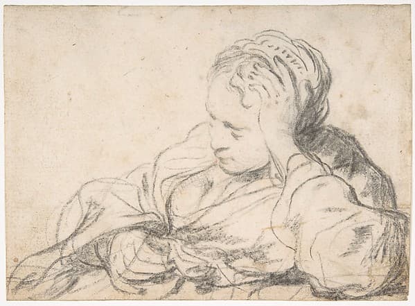 A Woman Asleep (recto);  Landscape Composition with Well-Sweep (verso) — Govert Flinck