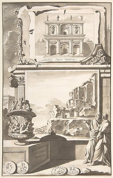 A Reconstruction of the Castellum Aquiae Martiae (above) and a View of the Ruins (below) — Jan Goeree