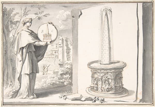 Female Figure Holding a Coin and Image of a Fountain — Jan Goeree