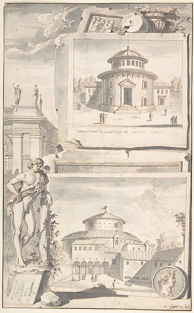 A Reconstruction of the Temple of Divus Claudius in Monte Coelio (above) and a View of the Ruins (below) — Jan Goeree