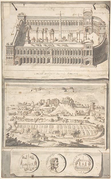 Reconstruction of the Circus Maximus (above) and a View of the Site (below) — Jan Goeree