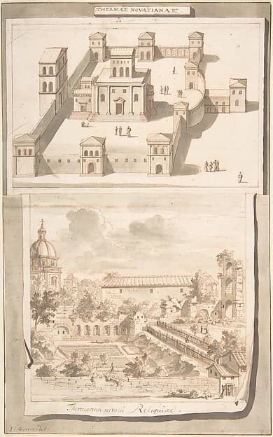 A Reconstruction of the Thermae of Novitian (above) and a View of the Ruins (below) — Jan Goeree