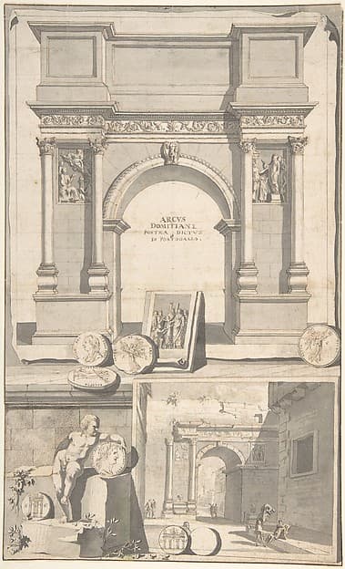 A Reconstruction of the Arch of Domitian (above) and View the Ruins (below) — Jan Goeree