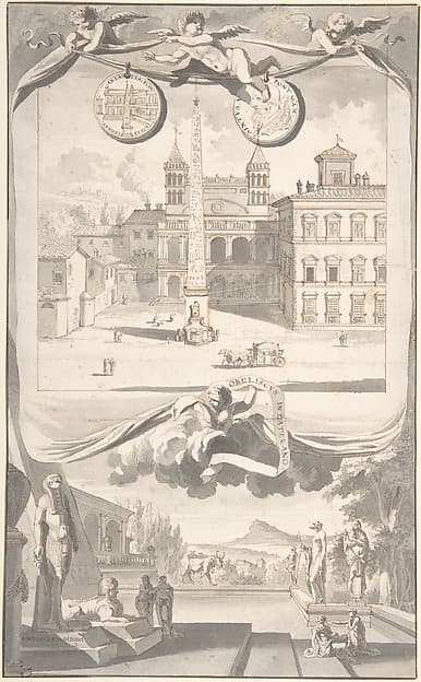 A View of the Obelisk and Saint John in Lateran (above) and a View of an Egyptian Site (?) (below) — Jan Goeree