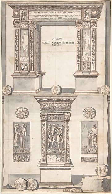 Arch of Septimius Severus, Frontal Elevation (above) and Side View (below) — Jan Goeree