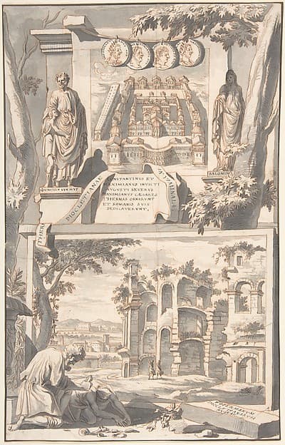 A Reconstruction of the Thermae of Diocletian (above) and a View of the Ruins (below) — Jan Goeree