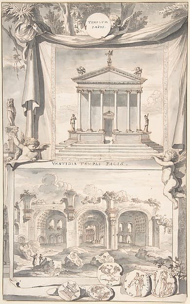 A Reconstruction of the Templum Pacis (above) and a View of the Ruins (below) — Jan Goeree