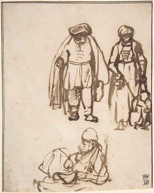 Studies of Two Men and a Woman Teaching a Child to Walk — Nicolaes Maes
