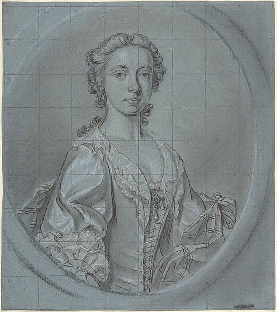 Bust-length portrait study of a young woman with a striped shawl — Joseph van Aken