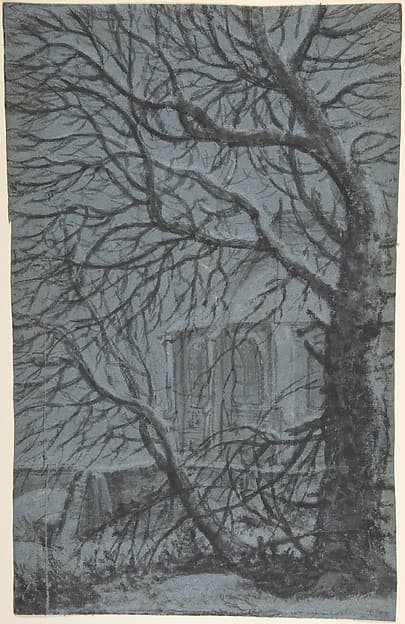 Apse of a Church Seen Through the Snowy Branches of a Tree — Anthonie Waterloo