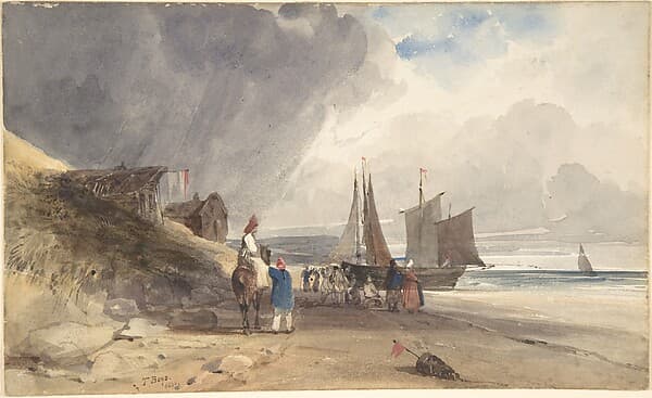Figures on a beach in northern France — Thomas Shotter Boys