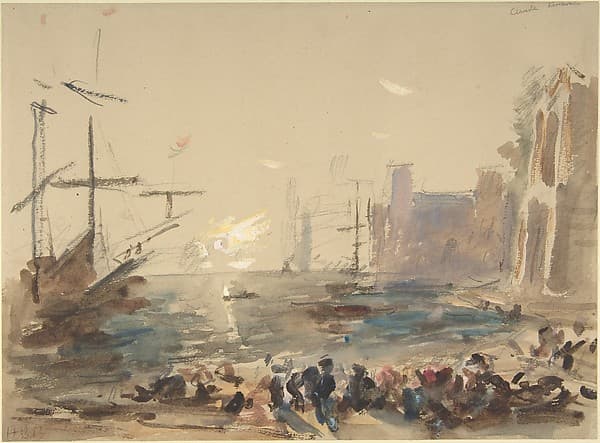 Seaport after Claude Lorraine (recto); Indecipherable sketch (verso) — Hercules Brabazon Brabazon
