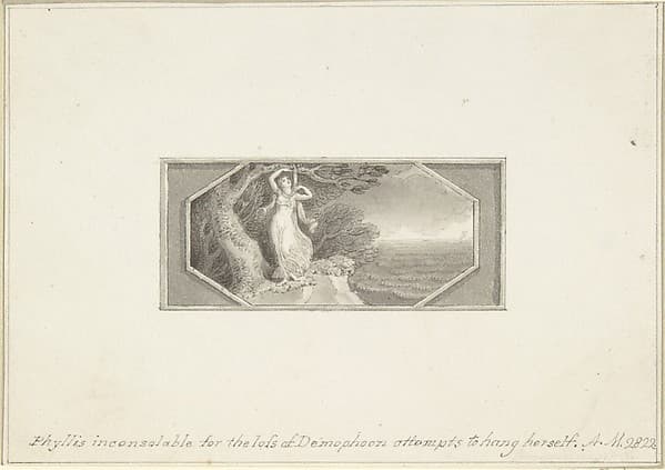 Phyllis inconsolable for the loss of Demophoon, attempts to hang herself — Edward Francis Burney