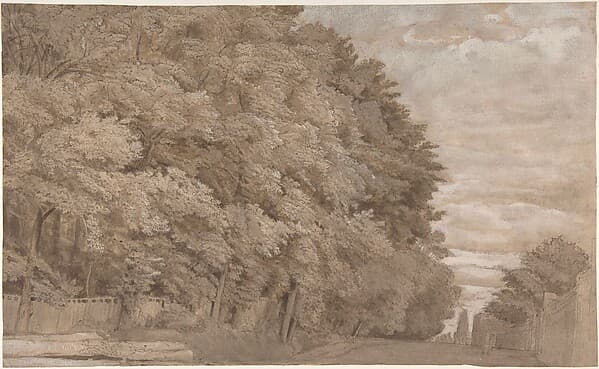 Large Forest (recto); A tree-lined lane with figure (verso) — Johannes Leupenius