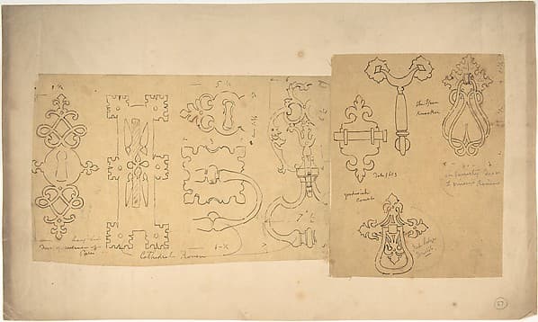 Door Knockers and Mounts from Rouen Cathedral, Goodwich Court, etc. (recto and verso) — John Gregory Crace