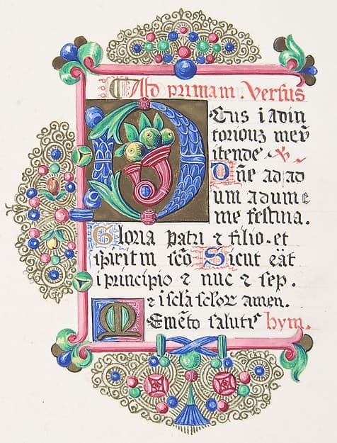 Illuminated Letter "D" within a Decorated Border — Freeman Gage Delamotte