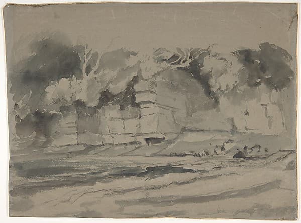 Landscape with a rock wall, perhaps in Westmorland — Peter De Wint