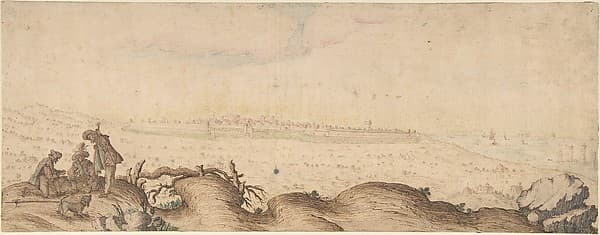 Three Men and a Dog on a Hill — Ercole Bazicaluva