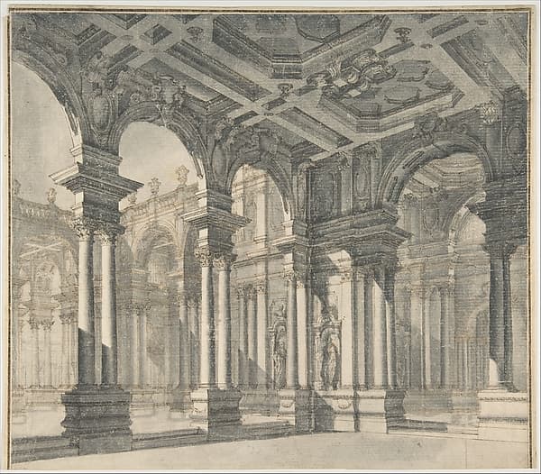 Design for a Stage Set with a Monumental Arcaded Courtyard — Giuseppe Galli Bibiena