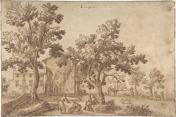A View of a Village with Figures — Remigio Cantagallina