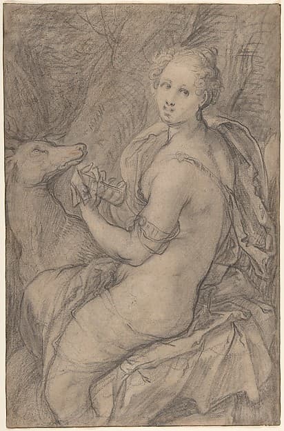 The Sense of Hearing (recto); light sketch of a woman's head and an arm (verso) — Hendrick Goltzius