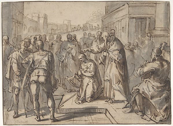 Samuel Annointing David (recto); Sketch of two figures (verso) — Karel van Mander I