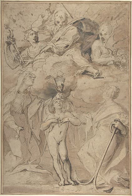 Allegory of Religion (God the Father above, Faith, Hope, and Charity below) — Ludovico Lana
