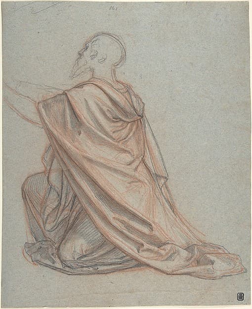 Study of a Kneeling Man; verso: Cropped Study of a Standing Man in a Cloak — Ludwig Ferdinand Schnorr von Carolsfeld