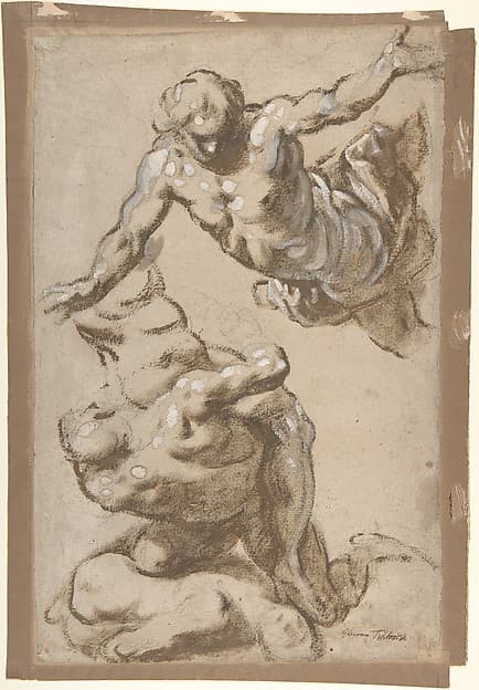 Studies for Four Figures (recto); Composition Sketches for Groupings of Figures on Clouds (verso) — Jacopo Palma the Younger