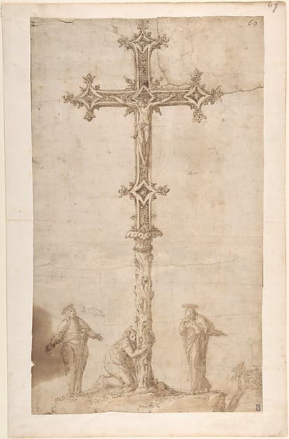 Design for a Crucifix with the Virgin Mary, Saint Mary Magdalen, and Saint John — Polidoro da Caravaggio