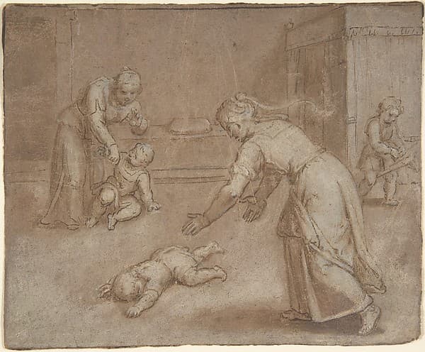 Two women and three children in an interior — Otto van Veen