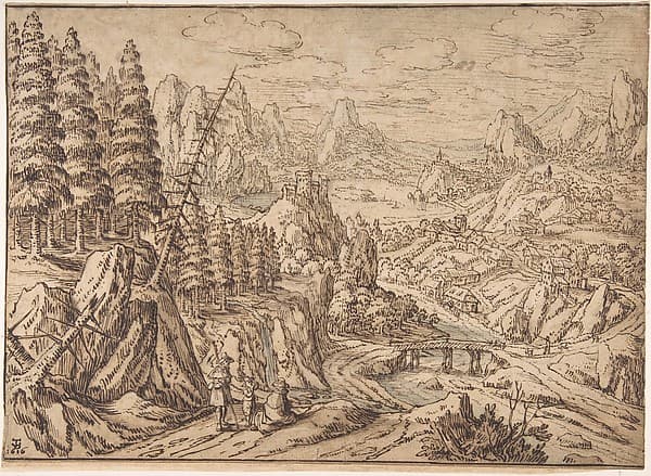 Mountainous Landscape with Travelers on a Road — Tobias Verhaecht